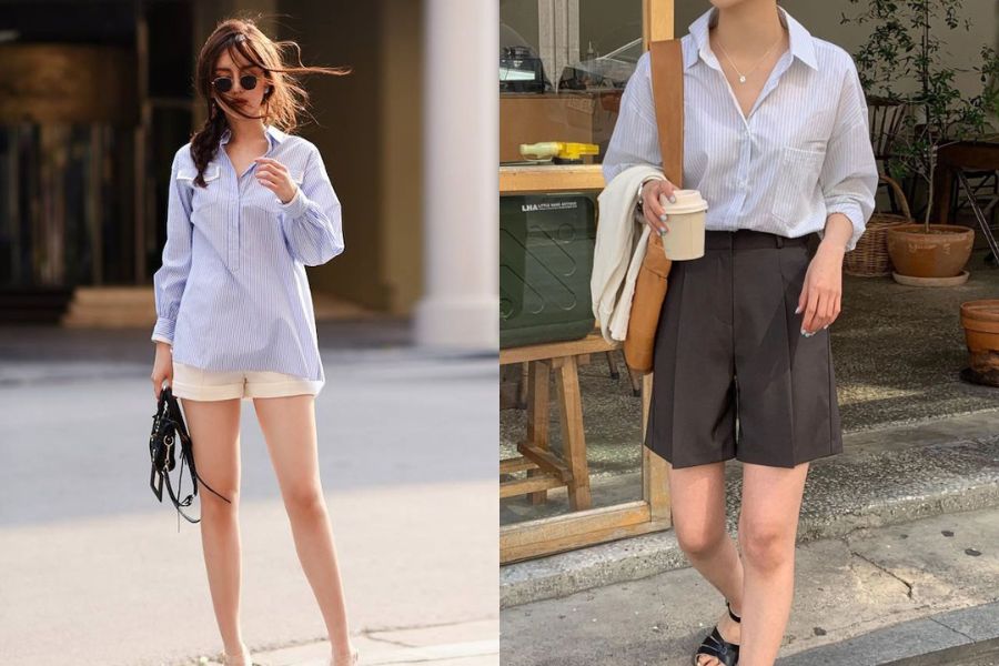 Phối áo sơ mi nữ với quần short