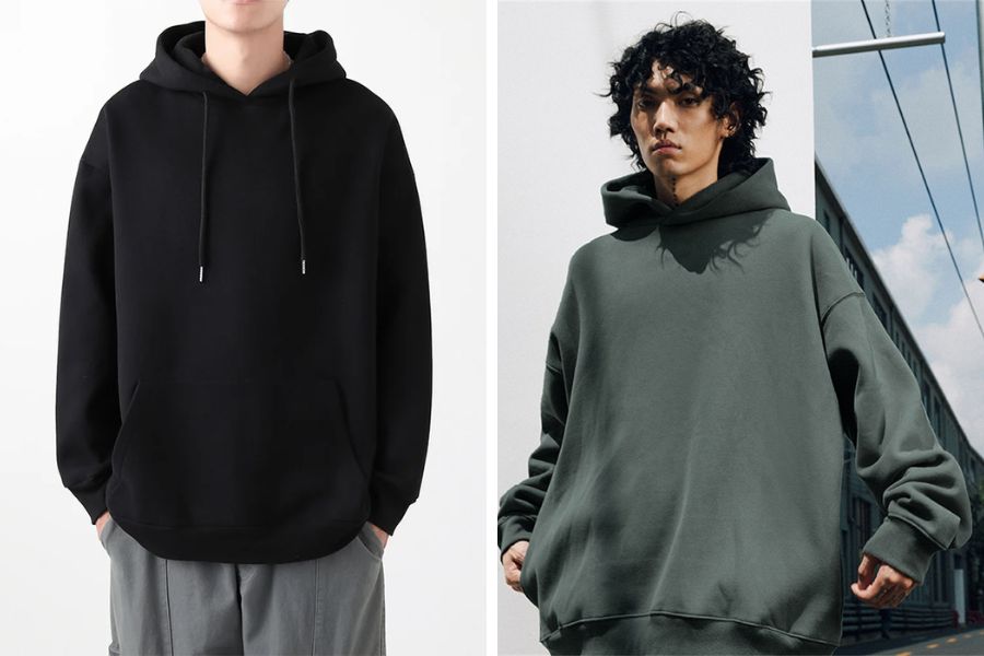 Áo hoodie tối giản dáng oversize che khuyết điểm hiệu quả