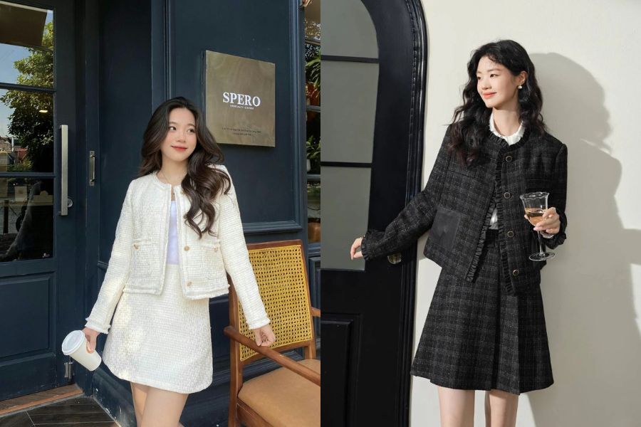 Set đồ tweed chụp ảnh tết