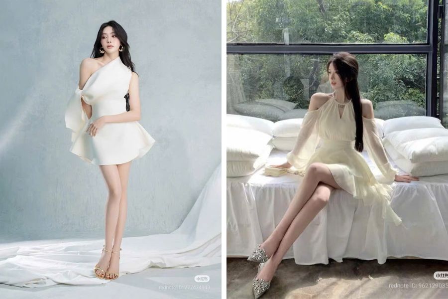 Đầm lệch vai màu trắng quyến rũ