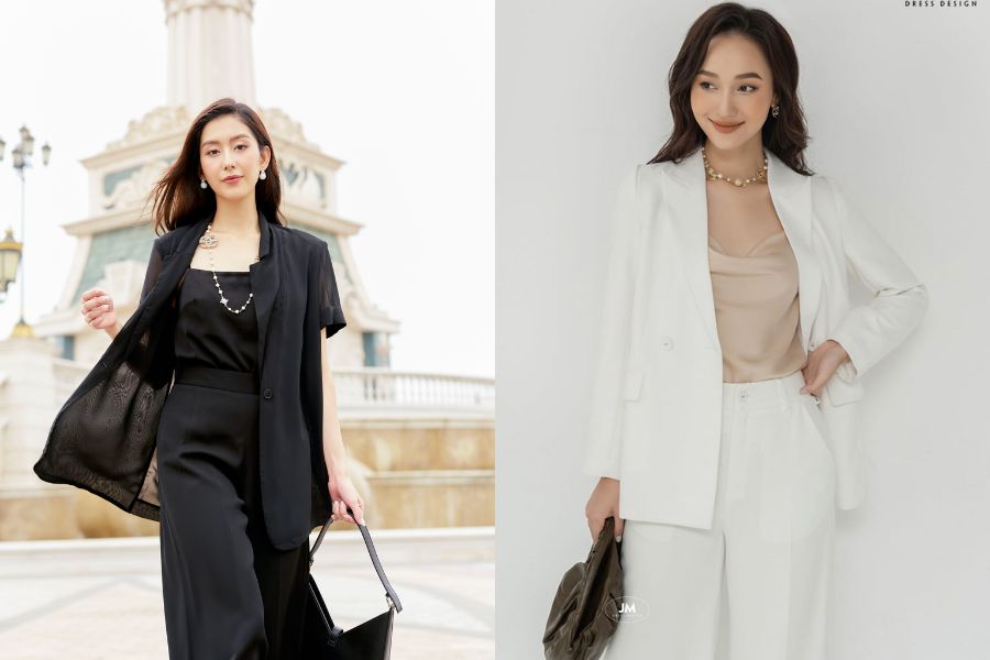 Phối quần ống rộng với áo hai dây lụa, satin