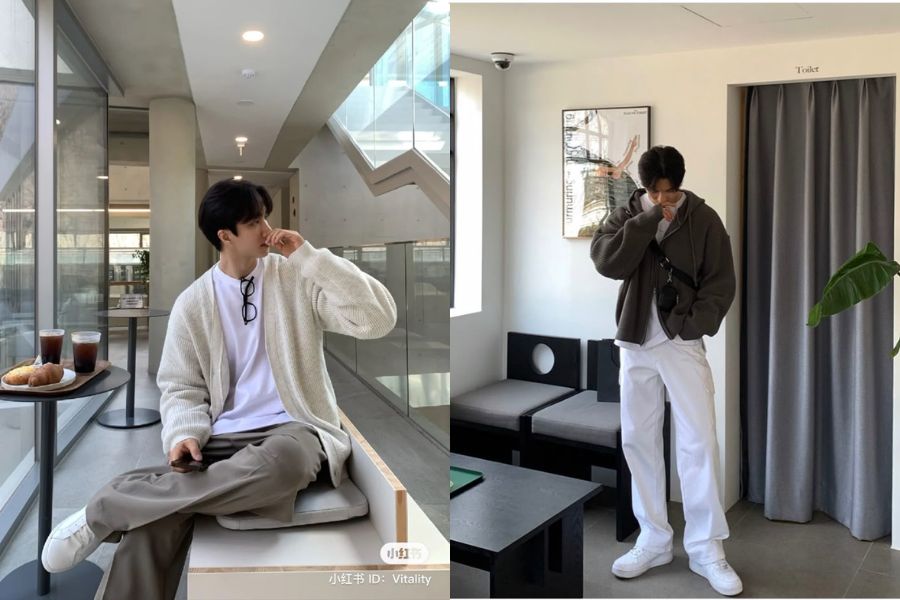 Áo Cardigan phối quần Jeans nam