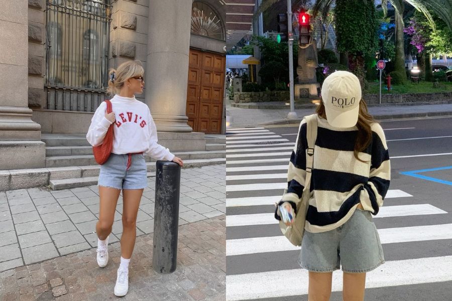 sweater và short jean