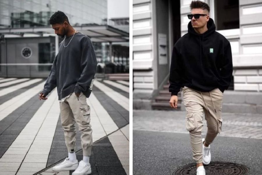 Quần jogger phối áo hoodie nam Hàn Quốc