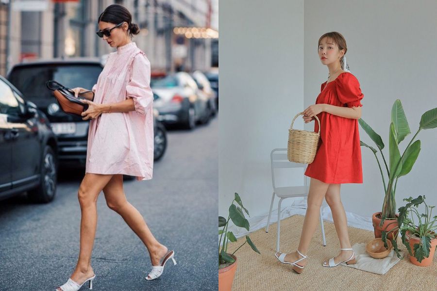Đầm dáng suông form boxy mix giày cao gót mũi nhọn
