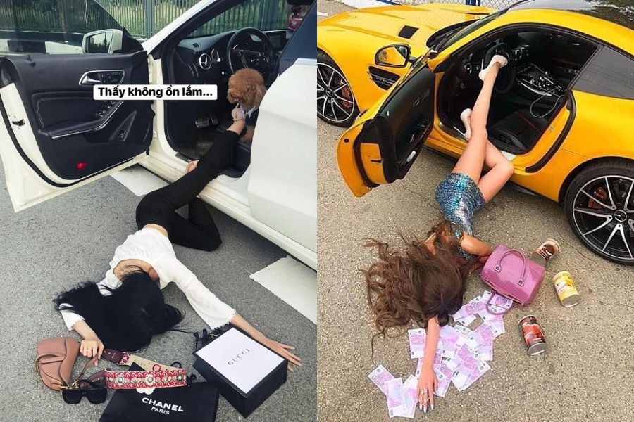 Tạo dáng chụp ảnh "ngã" khi bước xuống xe HOT trend một thời