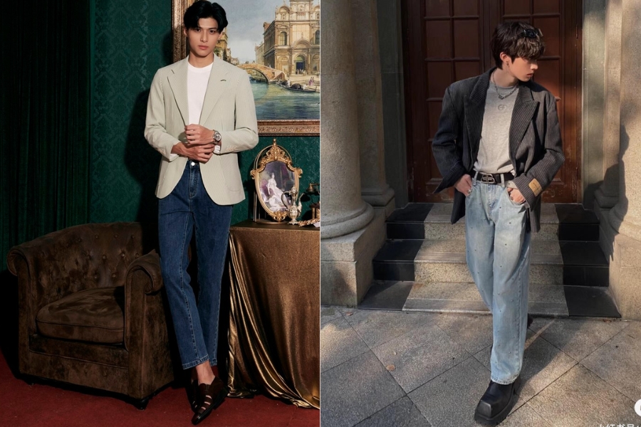 Áo blazer phối cùng quần jean nam