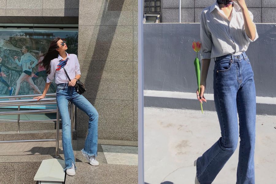 Sơ mi kẻ caro mix quần Jean