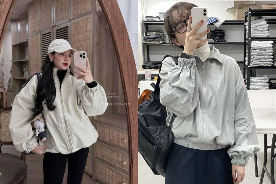 Áo khoác gió kết hợp áo len cổ lọ