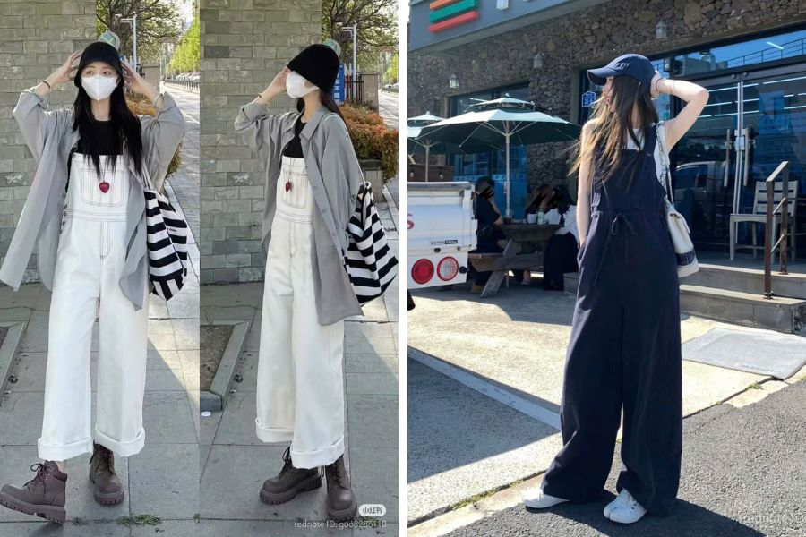 Phối quần yếm bò với áo thun dáng regular fit ôm cơ thể nhẹ nhàng