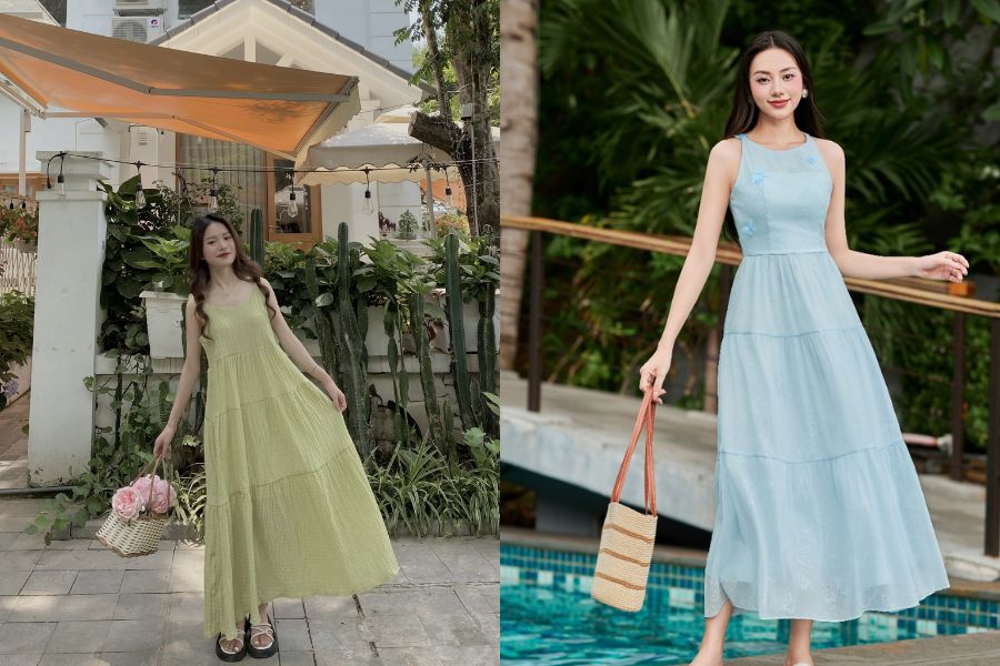 váy maxi dáng dài đi biển cho nữ béo