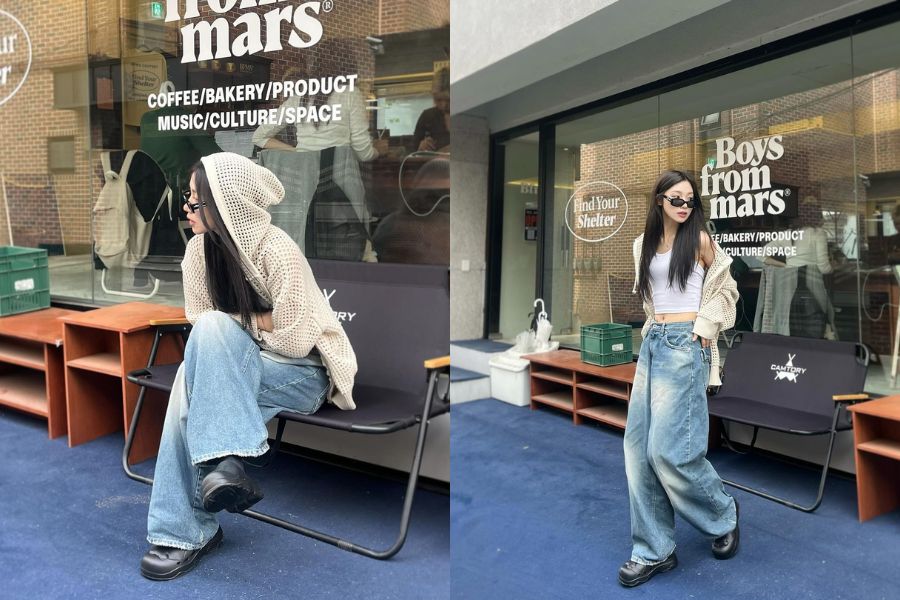 Áo khoác cardigan len mix quần Jean