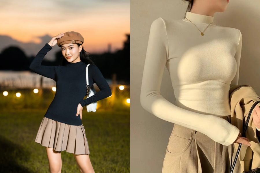 Áo giữ nhiệt phối chân váy tua rua dáng dài