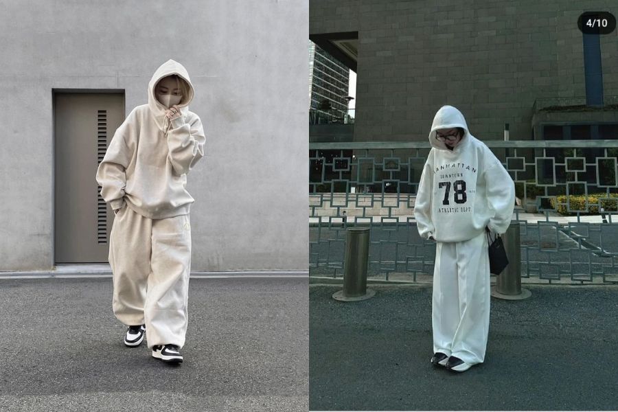 Áo hoodie nữ  + quần ống rộng