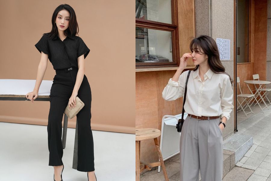 Phối áo sơ mi nữ với quần tây