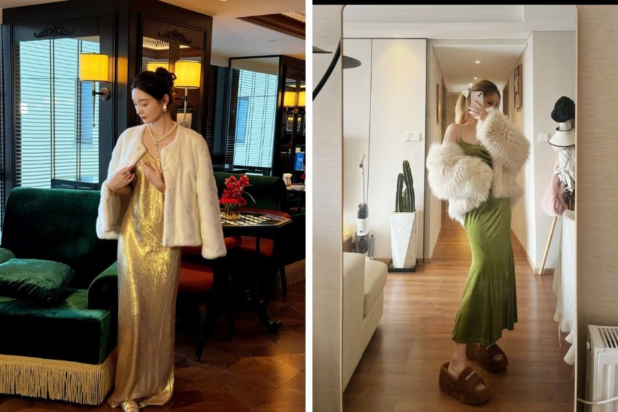 Mix váy lụa nhiều màu với áo khoác trắng tinh khôi