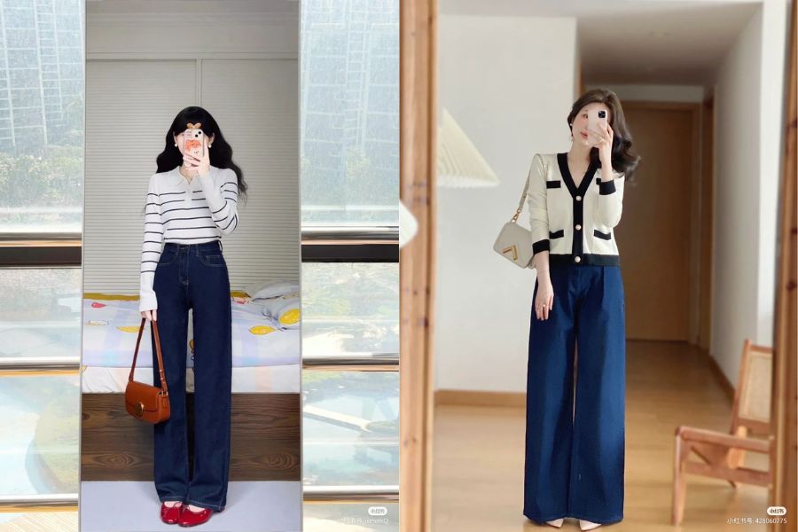 Quần ống rộng cùng áo len mongtoghi