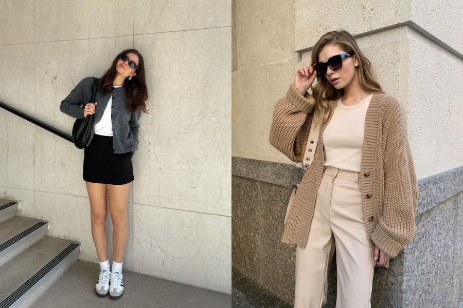 Áo cardigan là một loại áo khoác len dệt kim với thiết kế mở phía trước