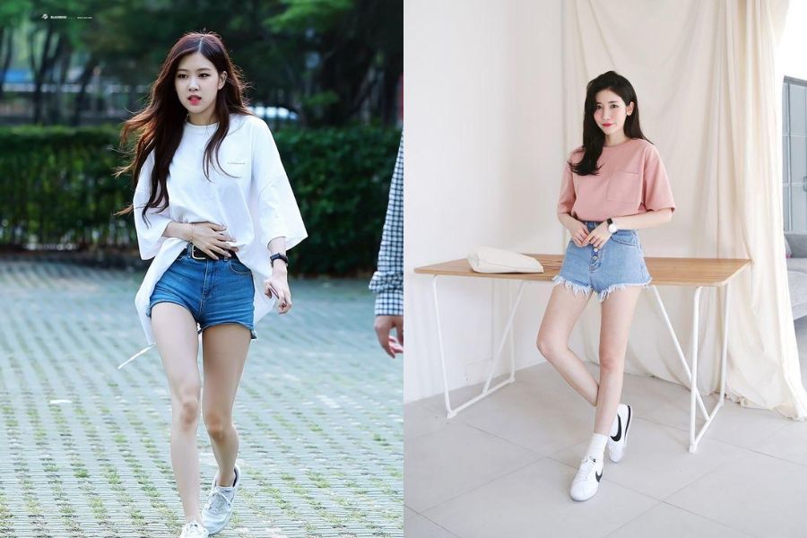 Outfit áo thun và quần short jean trẻ trung trendy