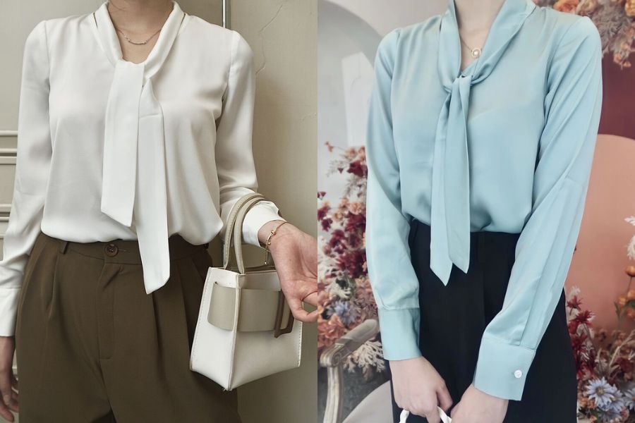 Cách thắt nơ thắt nút đơn cho áo sơ mi nữ