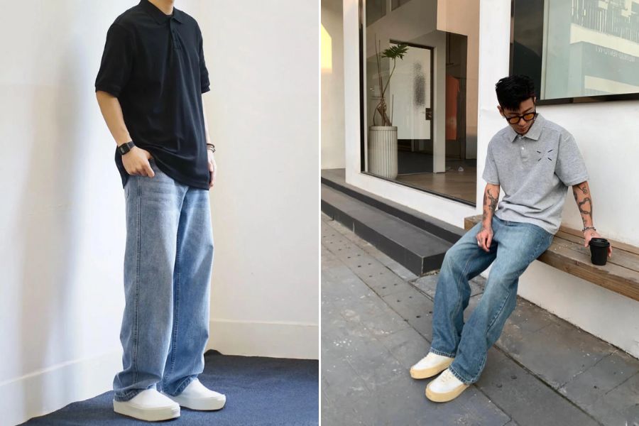 Phối quần dad jeans nam với áo polo