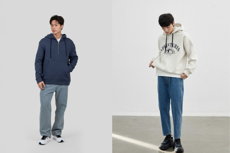 Hoodie kết hợp cùng quần jean nam
