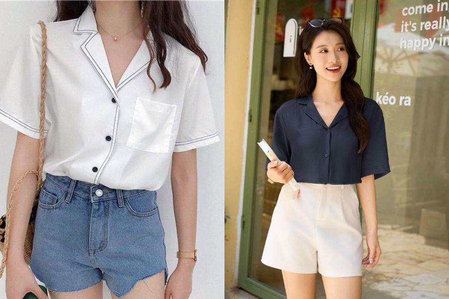 Sơ mi cổ pijama mix quần short