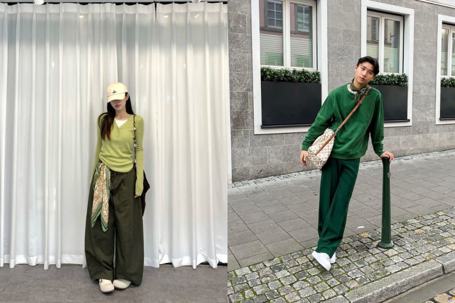 outfit phối xanh lá ton-sur-ton