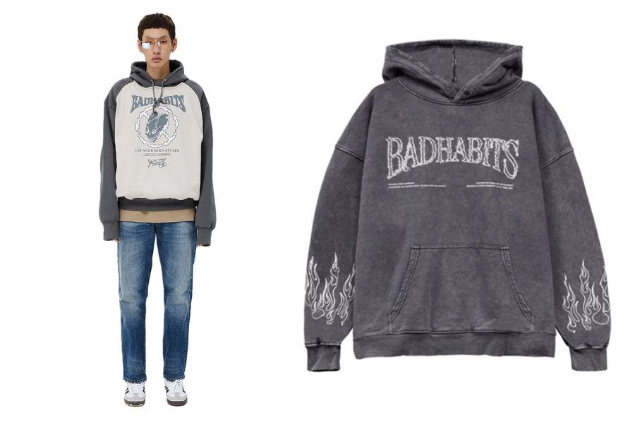 Áo hoodie xám tiêu Local brand của BAD HABITS
