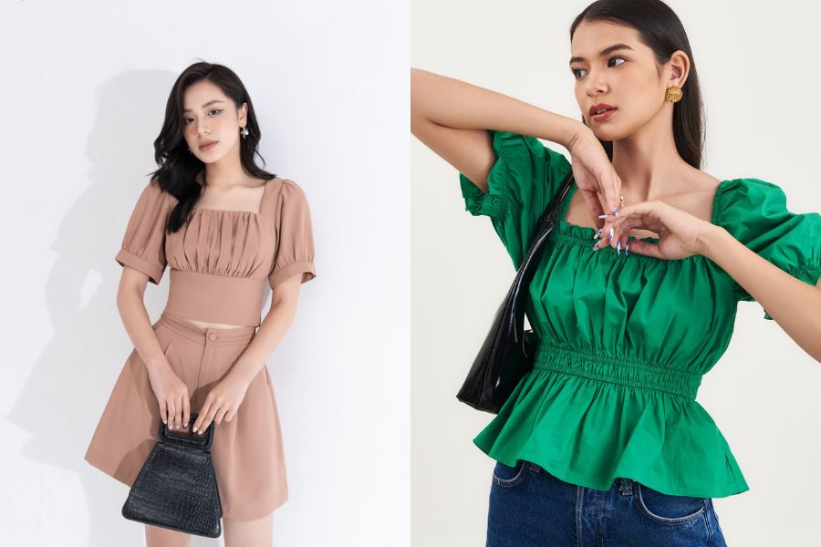 Áo có bèo nhún, xếp ly