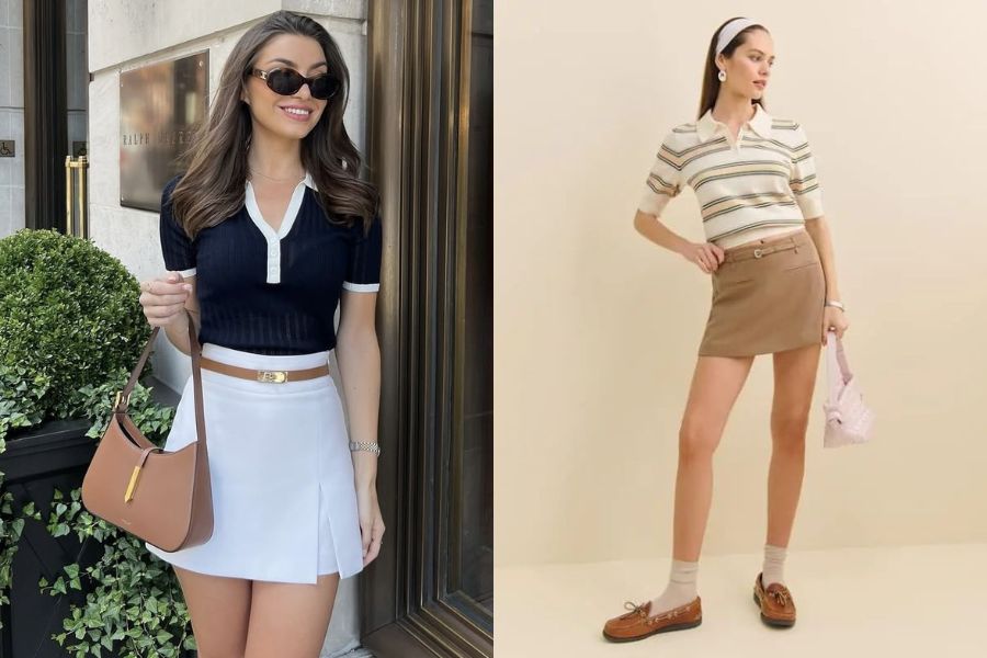 Áo polo phối chân váy chữ A