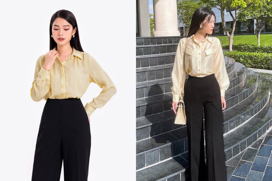 Quần tây với áo sơ mi đũi