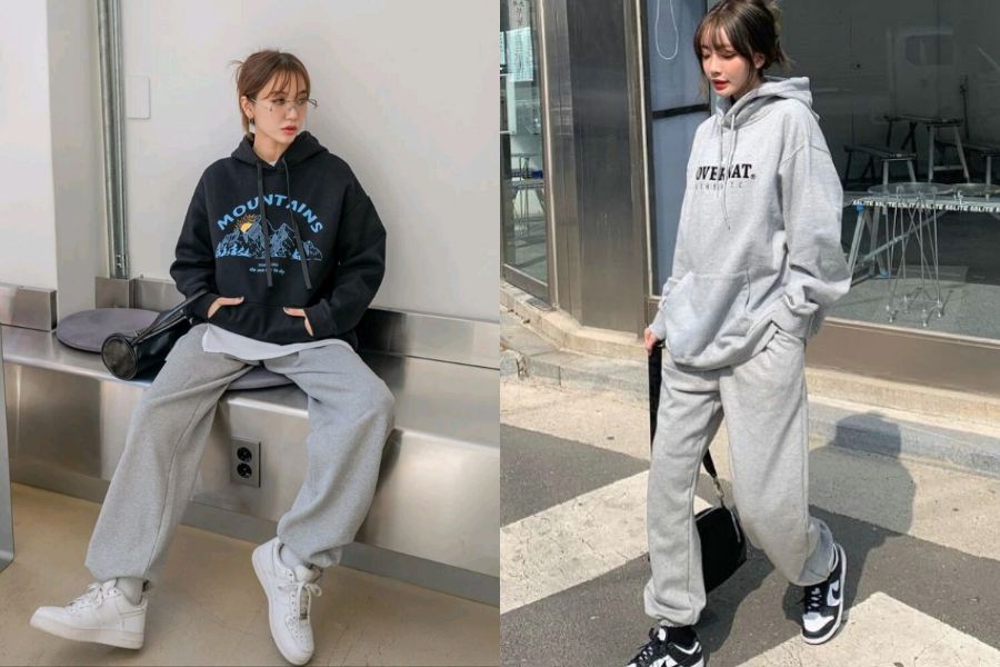 Áo hoodie + quần jogger thể thao