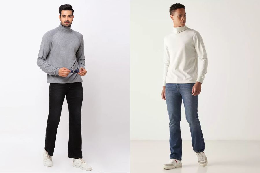 Áo sweater phối với quần bootcut jeans 