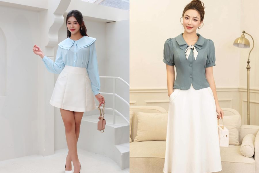 Cổ sơ mi tạo hình lá sen