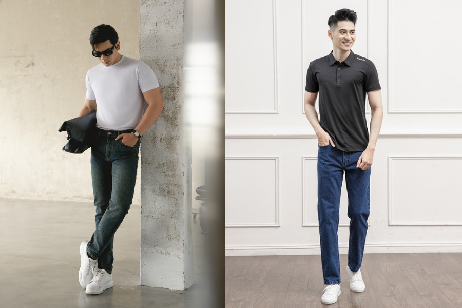 Áo thun phối cùng quần jean 