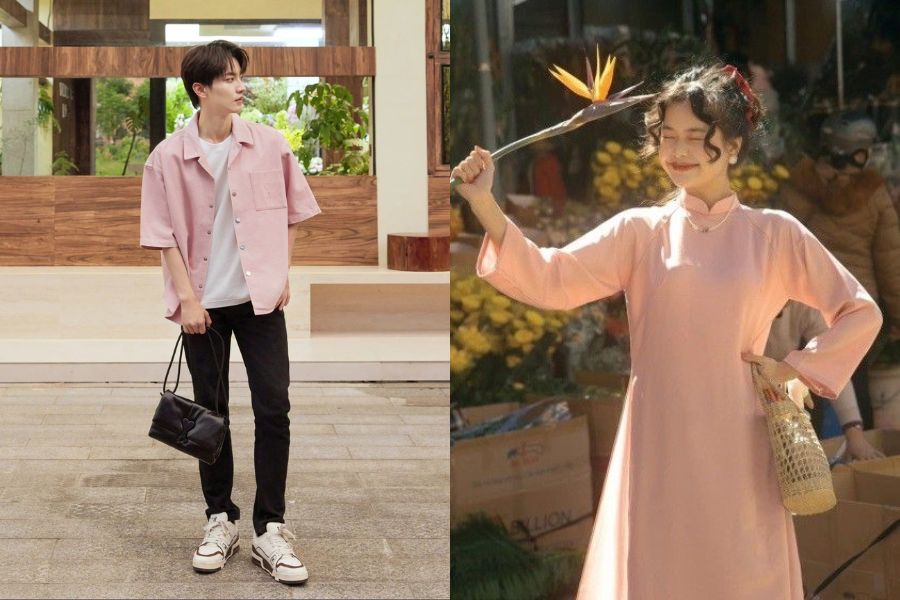 trang phục hồng diện tết