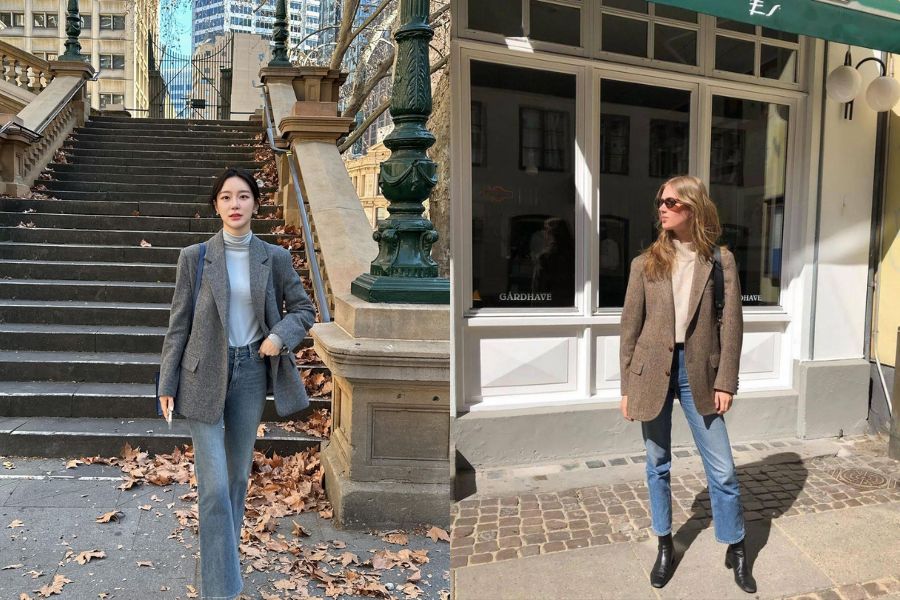 Áo giữ nhiệt phối áo khoác blazer