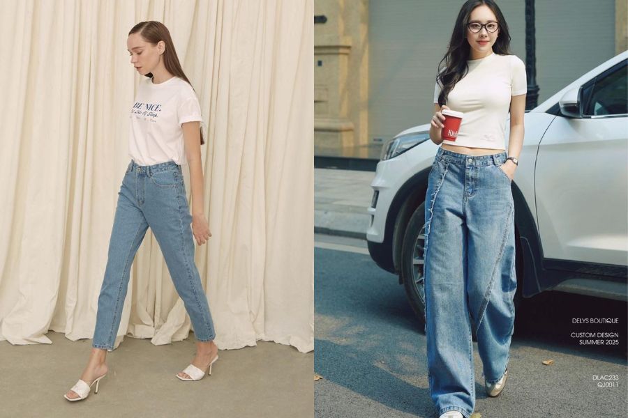 Quần Jean baggy phối áo thun