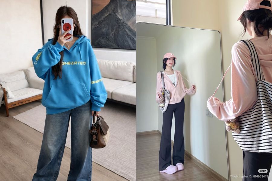 Phối quần ống rộng với áo hoodie năng động