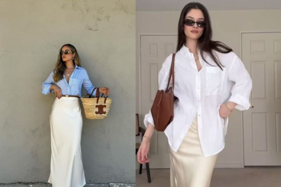 Phối chân váy lụa/ váy lụa mặc đi làm đầu năm