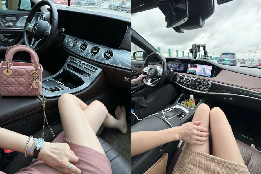 Tạo dáng chụp ảnh sang chảnh ở ghế phụ