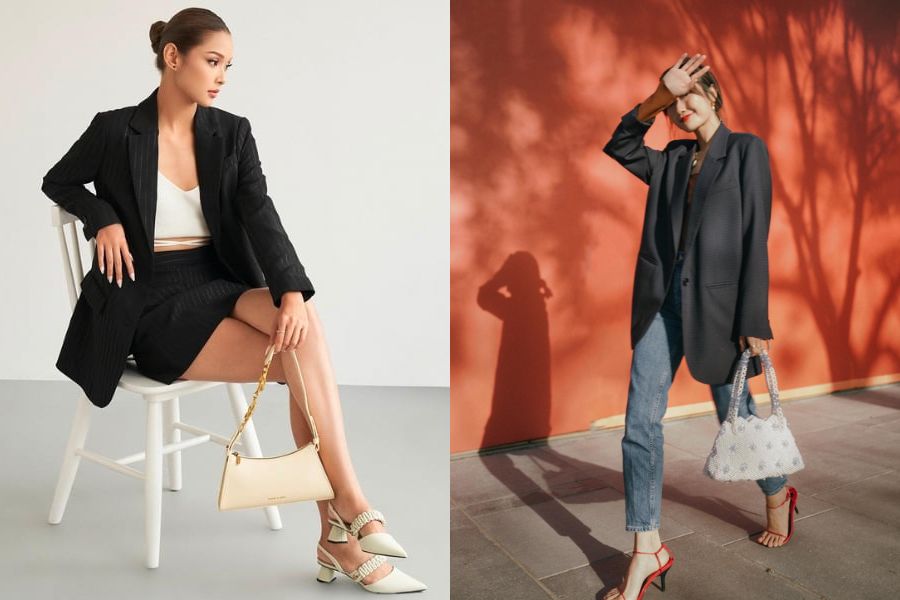 Áo blazer phối giày cao gót