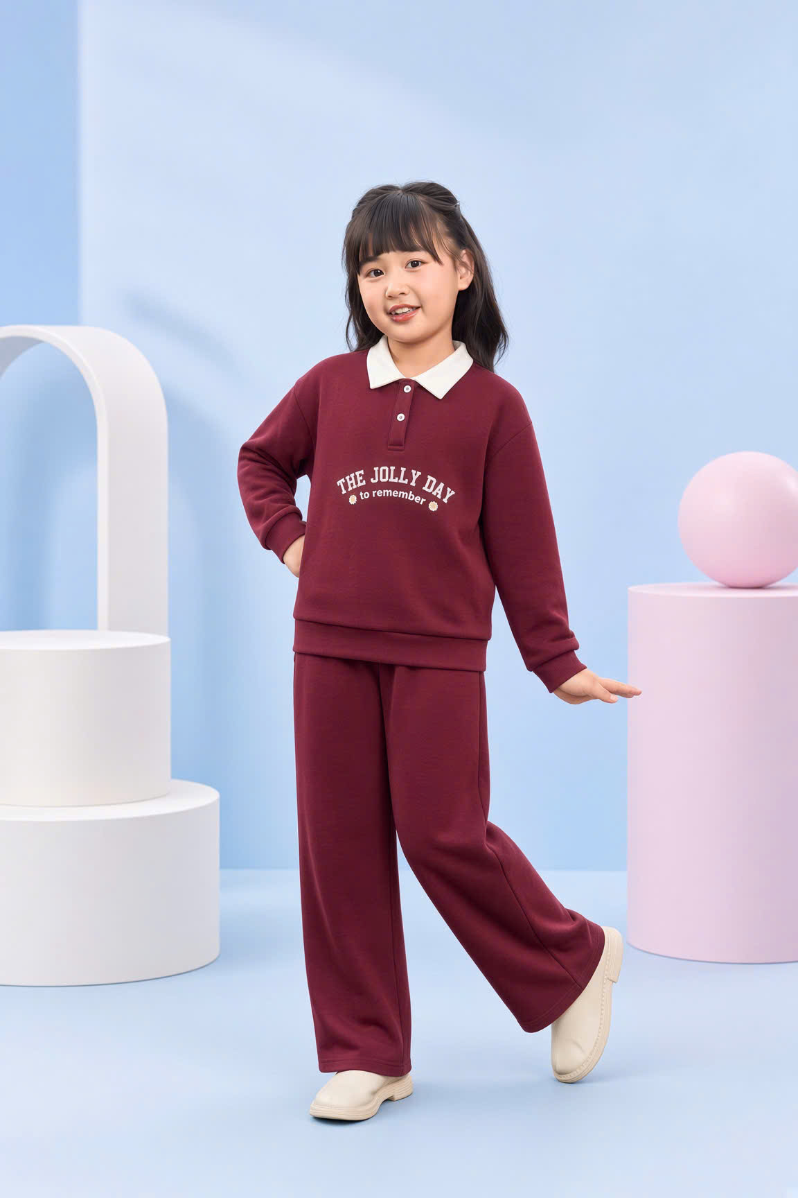Set Bộ Nỉ Bé Gái 5S FASHION Cổ Polo Phối, In Hình Dễ Thương GBNI26043