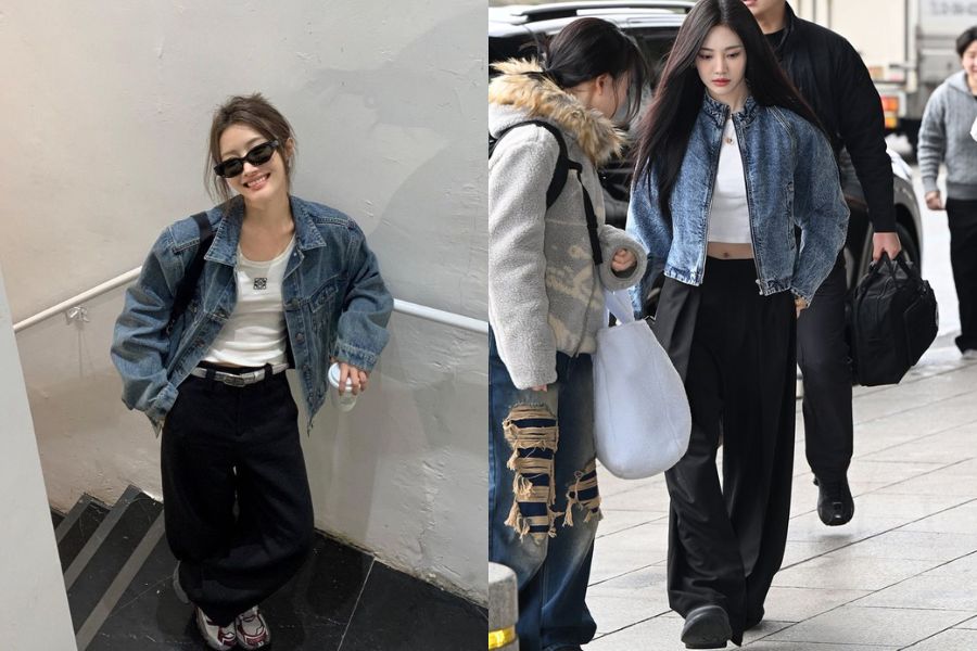 Phối áo ba lỗ với áo khoác denim cá tính