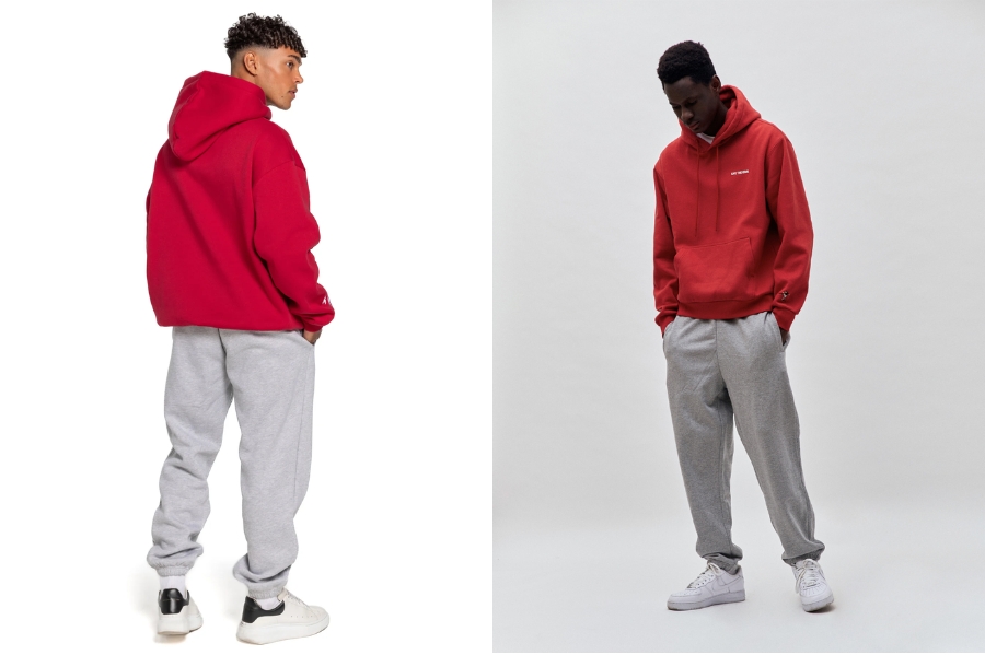 Kết hợp áo hoodie đỏ nam với quần jogger xám