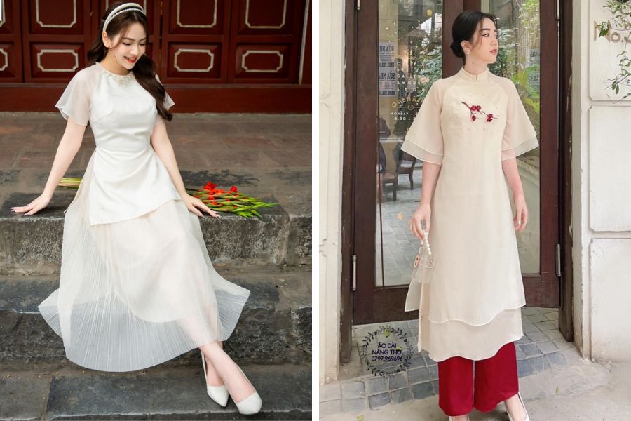 Mẫu váy áo dài cách tân dịu dàng cho phái đẹp
