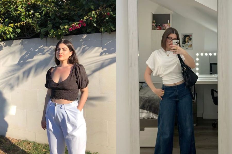 Áo crop top phối quần culottes ống rộng