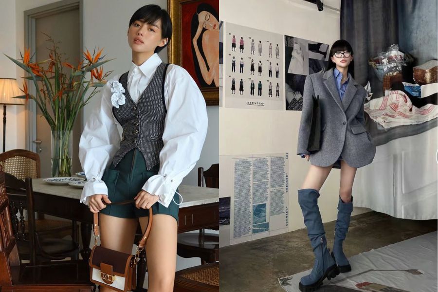 Phong cách pha trộn giữa nữ tính thanh lịch và nét cá tính mạnh mẽ của thời trang nam