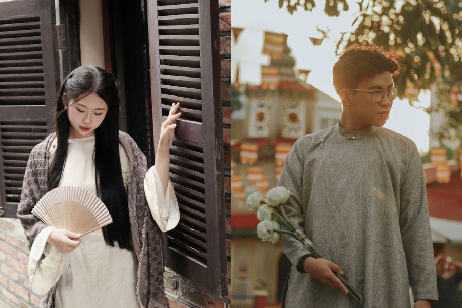 Bắt góc chụp ảnh áo dài Tết nghiêng đầu